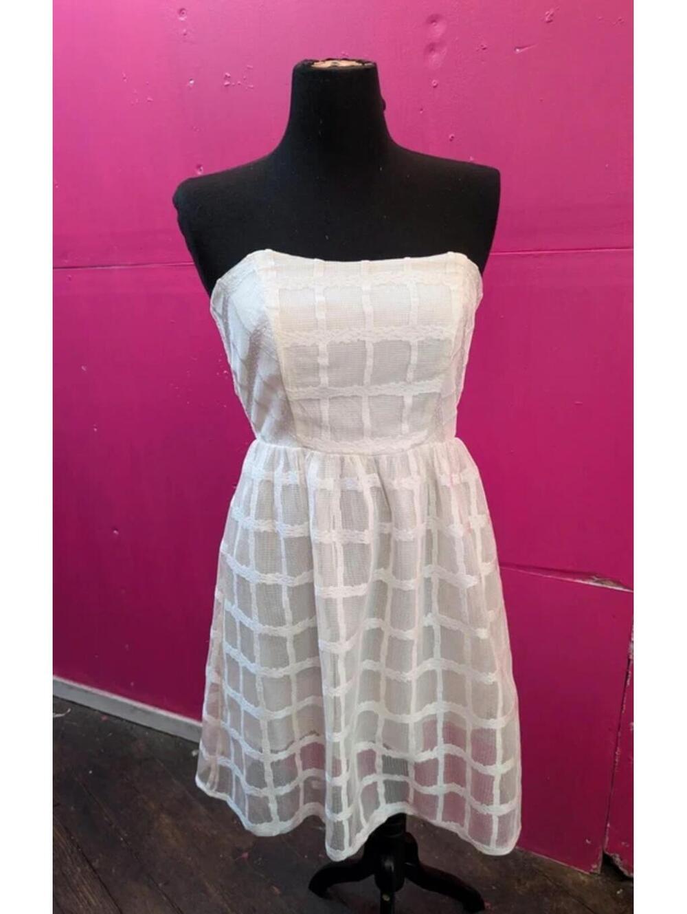 White Lace Strapless Summer Dress S